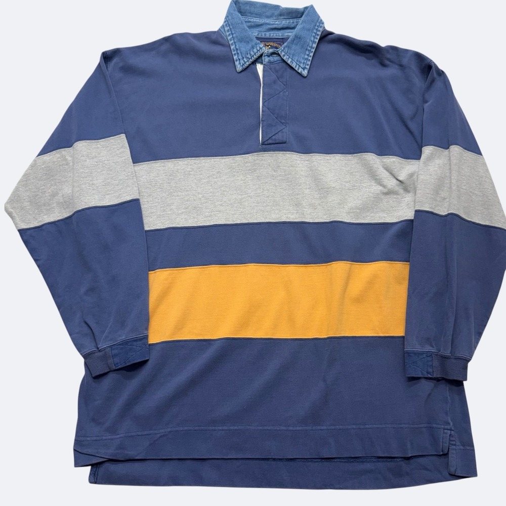 VTG Apparel Workshop XXL Rugby Shirt Faded Colorblock Long Sleeve Denim Collar